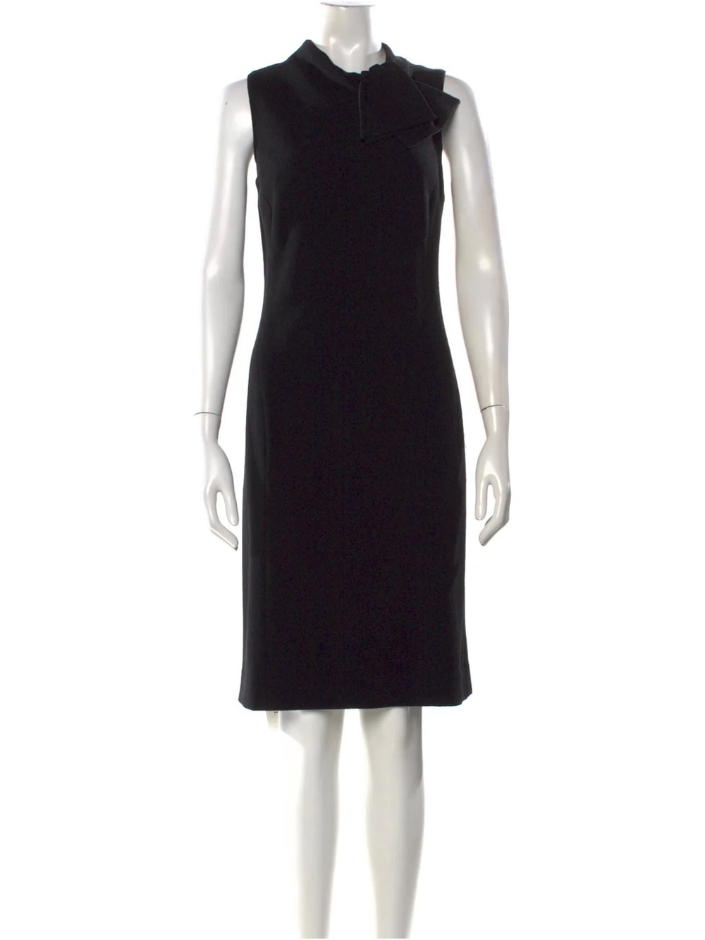 Giorgio Armani Black Sleeveless Midi Sheath Dress with Neck Accent